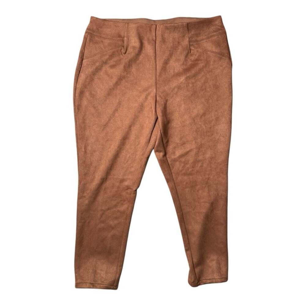 Cato Faux Suede Plus Size Pants 18/20W Stretch Waist, High Rise, Workwear, Brown